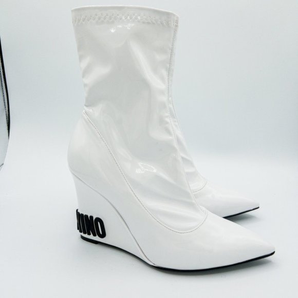 Moschino Women's Patent-Leather Pointed Toe Wedge Ankle Boots - Picture 6 of 14